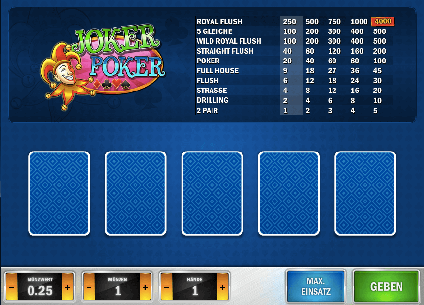 Video Poker Blätter