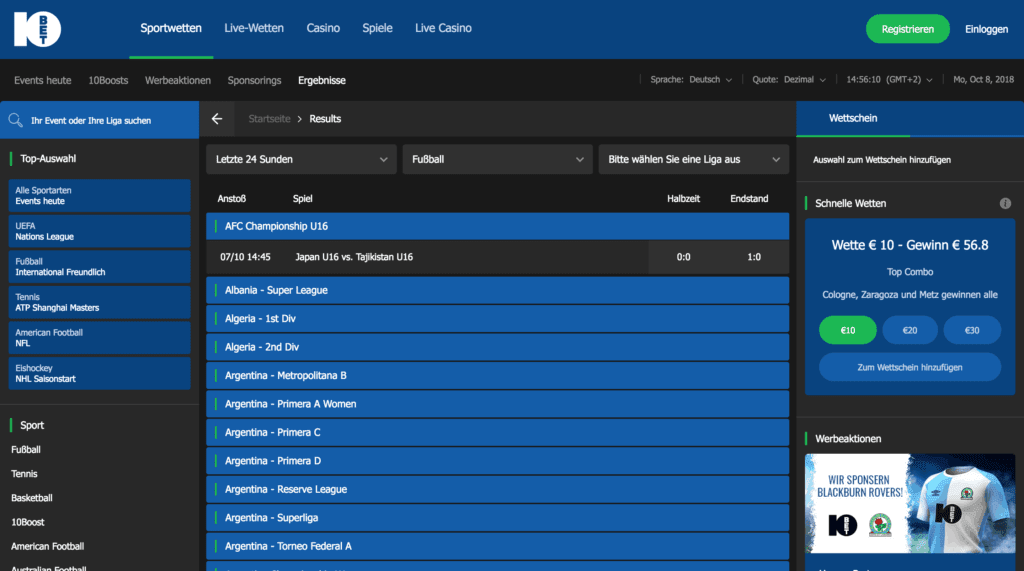 10bet Sportkalender