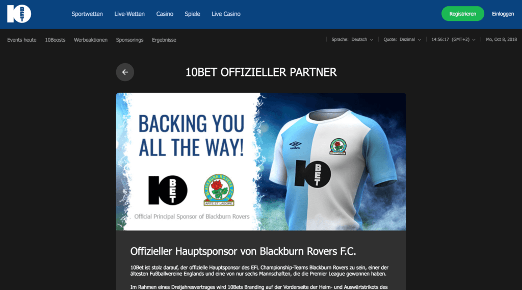 10bet sportwetten Sponsoring