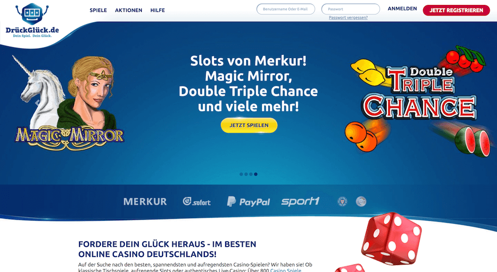 Die neue Startseite des DrückGlück Casinos