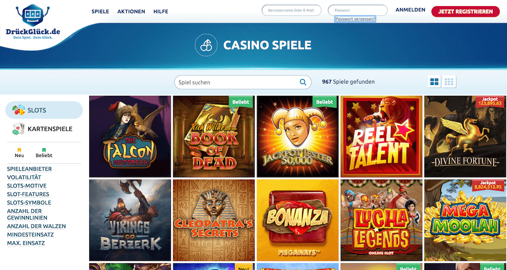 Die neue Spielauswahl des DrückGlück Casinos