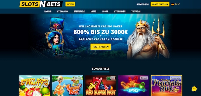 SlotsNBets Casino Webseite